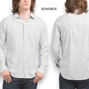 New Bonobos‎ Men's White Petra Flower Tech Button Down Shirt Long Sleeve Size L